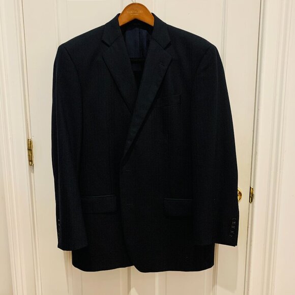 MILANO SAXXON 1818 Brooks Brothers Men's Dark Navy Blue Striped Suit 44R $1,395 - Picture 1 of 16